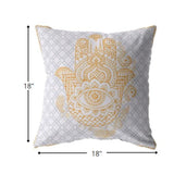 18” Gold Gray Hamsa Indoor Outdoor Zippered Throw Pillow