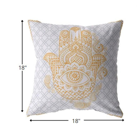 18” Gold Gray Hamsa Indoor Outdoor Zippered Throw Pillow