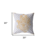 18” Gold Gray Hamsa Indoor Outdoor Zippered Throw Pillow