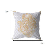 18” Gold Gray Hamsa Indoor Outdoor Zippered Throw Pillow