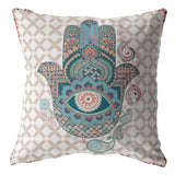 16” Blue Gray Hamsa Indoor Outdoor Zippered Throw Pillow