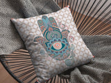 16” Blue Gray Hamsa Indoor Outdoor Zippered Throw Pillow