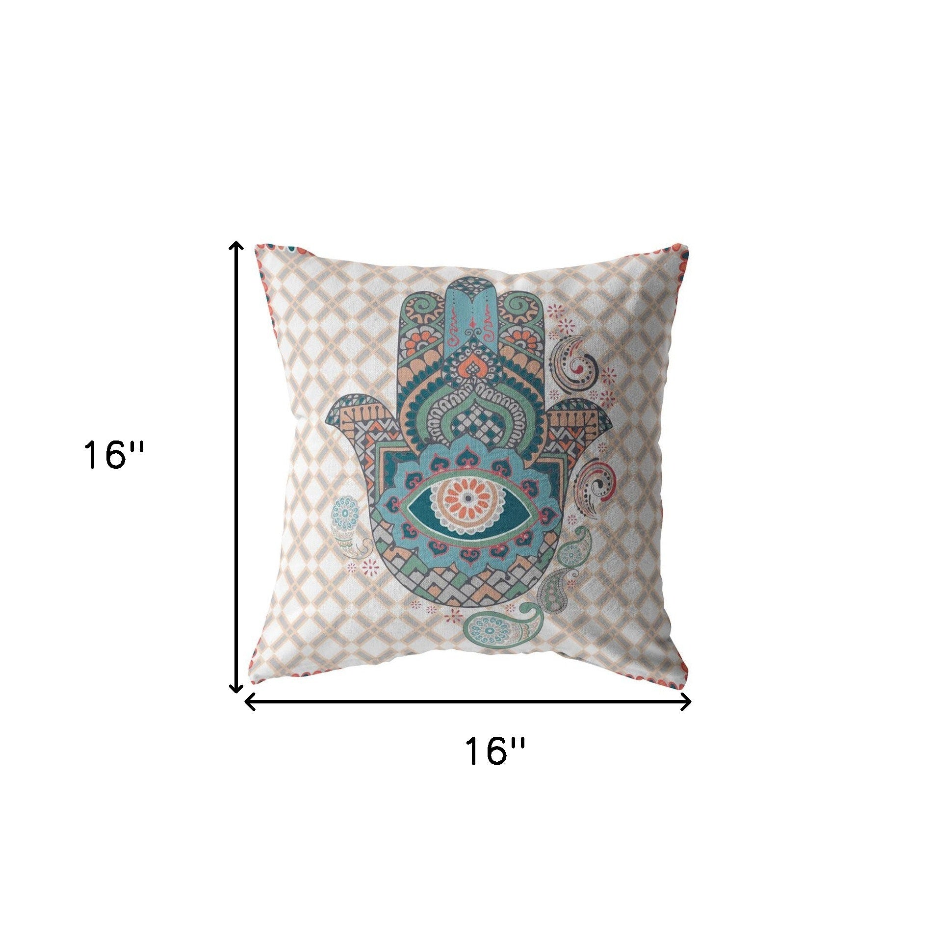 16” Blue Gray Hamsa Indoor Outdoor Zippered Throw Pillow