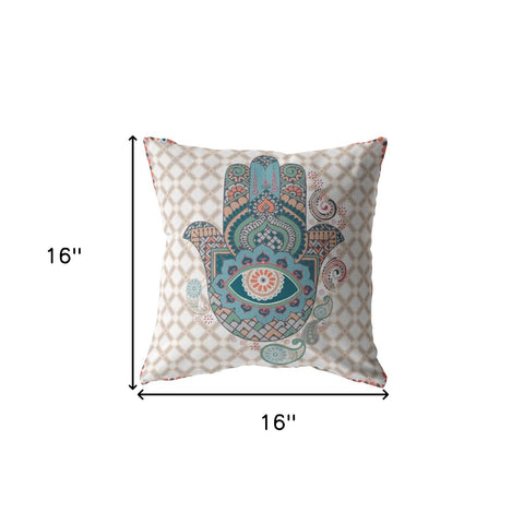 16” Blue Gray Hamsa Indoor Outdoor Zippered Throw Pillow