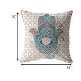 18” Blue Gray Hamsa Indoor Outdoor Zippered Throw Pillow