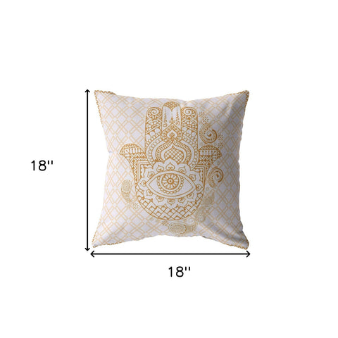 18” Gold White Hamsa Indoor Outdoor Zippered Throw Pillow