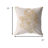 18” Gold White Hamsa Indoor Outdoor Zippered Throw Pillow