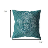 18” Teal White Hamsa Indoor Outdoor Zippered Throw Pillow