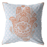 18” Blue Orange Hamsa Indoor Outdoor Zippered Throw Pillow