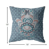 18” Slate Blue Hamsa Indoor Outdoor Zippered Throw Pillow