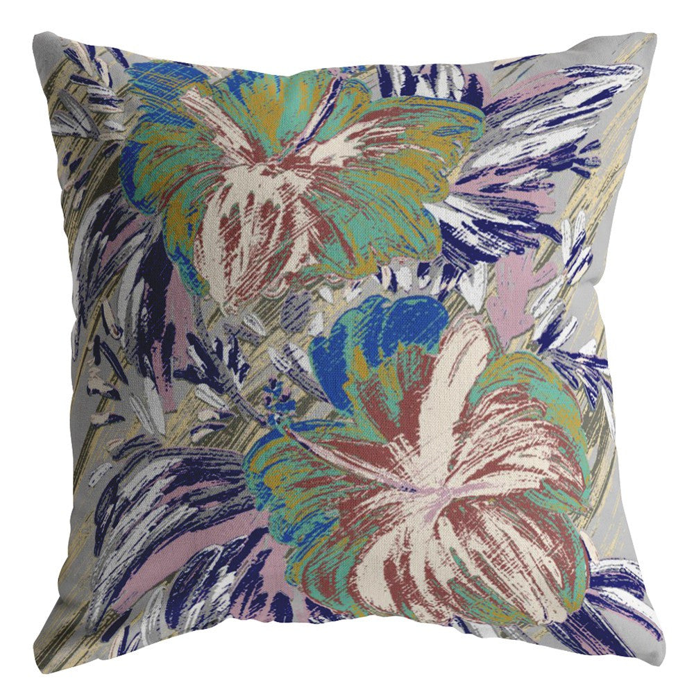 16” Lilac Green Hibiscus Indoor Outdoor Zippered Throw Pillow