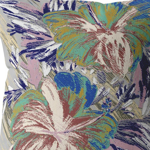 26” Lilac Green Hibiscus Indoor Outdoor Zippered Throw Pillow