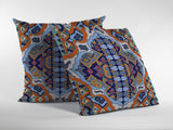 16" Orange Blue Boho Indoor Outdoor Zippered Throw Pillow