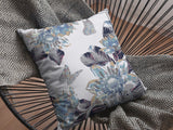 16” Gray White Butterfly Indoor Outdoor Zippered Throw Pillow