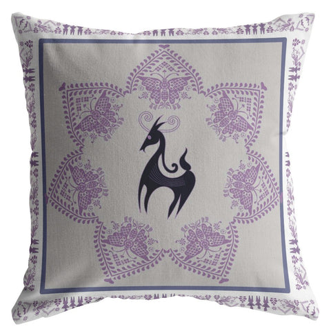 18” Gray Purple Horse Indoor Outdoor Zippered Throw Pillow