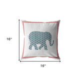 16” Blue Pink Elephant Indoor Outdoor Zippered Throw Pillow