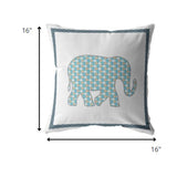 16” Aqua White Elephant Indoor Outdoor Zippered Throw Pillow