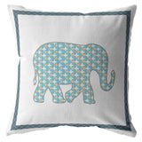 18” Blue White Elephant Indoor Outdoor Zippered Throw Pillow