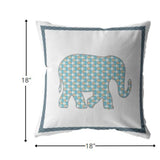 18” Blue White Elephant Indoor Outdoor Zippered Throw Pillow