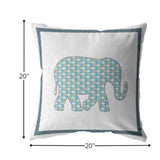 18” Blue White Elephant Indoor Outdoor Zippered Throw Pillow