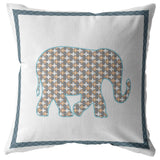 16” Gold White Elephant Indoor Outdoor Zippered Throw Pillow