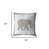 16” Gold White Elephant Indoor Outdoor Zippered Throw Pillow