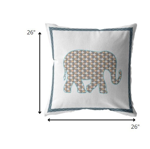 18” Gold White Elephant Indoor Outdoor Zippered Throw Pillow