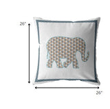 18” Gold White Elephant Indoor Outdoor Zippered Throw Pillow