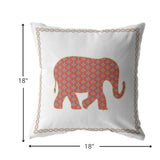 18” Orange White Elephant Indoor Outdoor Zippered Throw Pillow