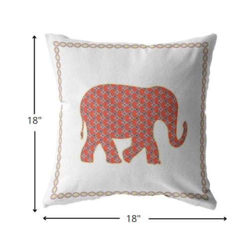 18” Orange White Elephant Indoor Outdoor Zippered Throw Pillow