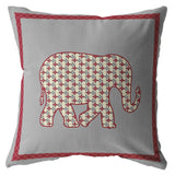 18” Red Gray Elephant Indoor Outdoor Zippered Throw Pillow