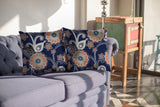 16” Indigo Orange Floral Indoor Outdoor Zippered Throw Pillow