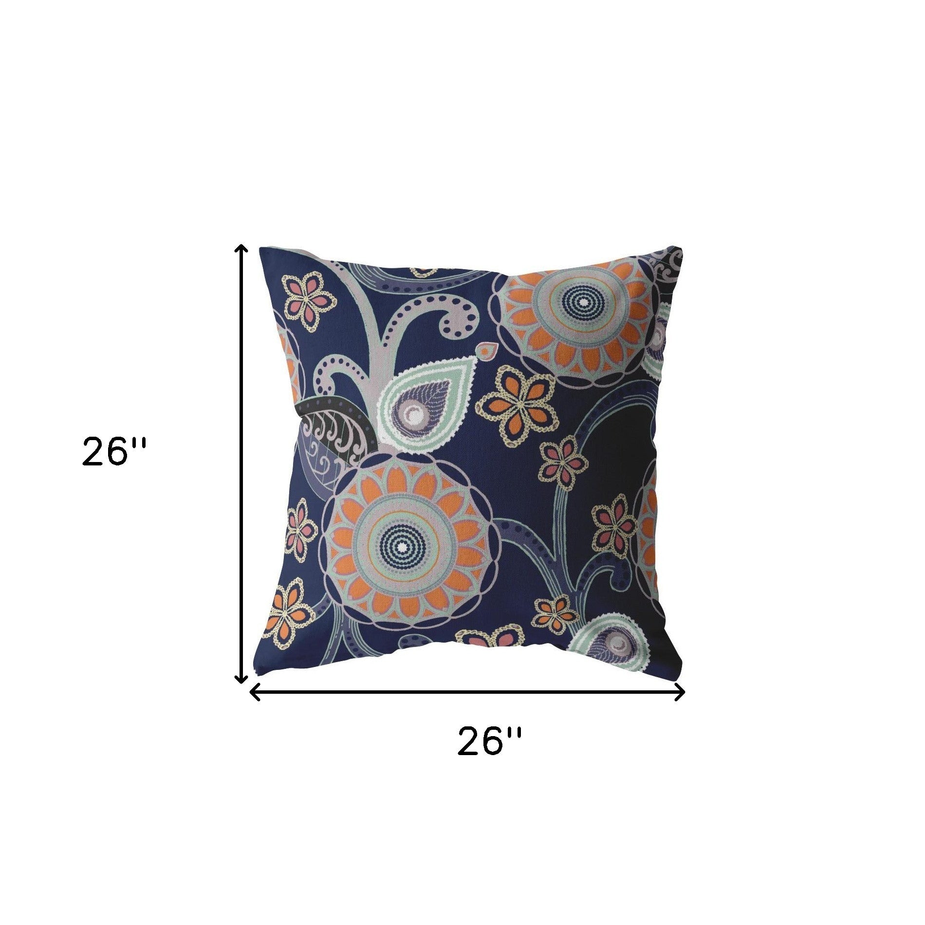 18” Indigo Orange Floral Indoor Outdoor Zippered Throw Pillow