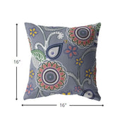 16” Gray Pink Floral Indoor Outdoor Zippered Throw Pillow