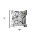 18” White Yellow Floral Indoor Outdoor Zippered Throw Pillow