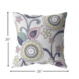 18” White Yellow Floral Indoor Outdoor Zippered Throw Pillow