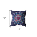 16" X 16" Navy Blue Zippered Geometric Indoor Outdoor Throw Pillow