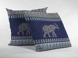 16” Navy Ornate Elephant Indoor Outdoor Zippered Throw Pillow