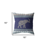 16” Navy Ornate Elephant Indoor Outdoor Zippered Throw Pillow