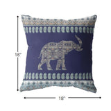 18” Navy Ornate Elephant Indoor Outdoor Zippered Throw Pillow