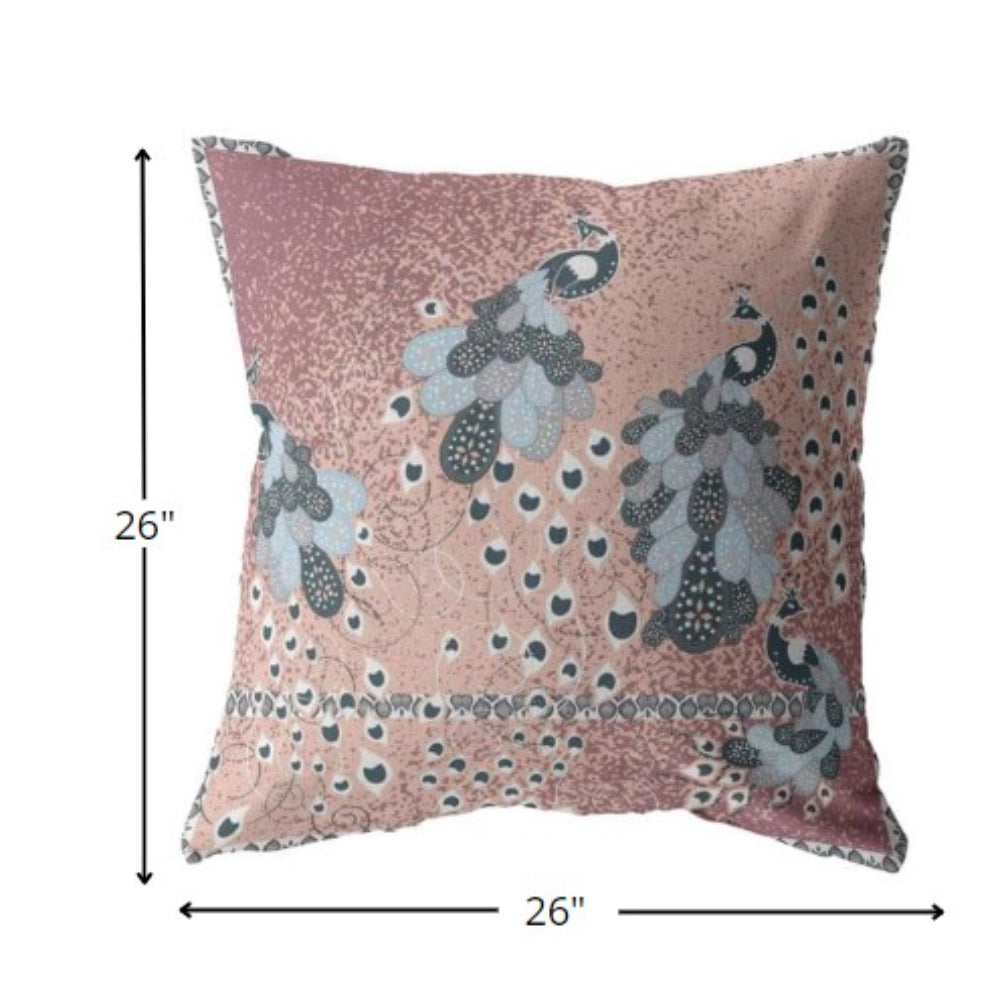 18” Dusty Pink Boho Bird Indoor Outdoor Zippered Throw Pillow