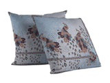 18” Blue Brown Boho Bird Indoor Outdoor Zippered Throw Pillow