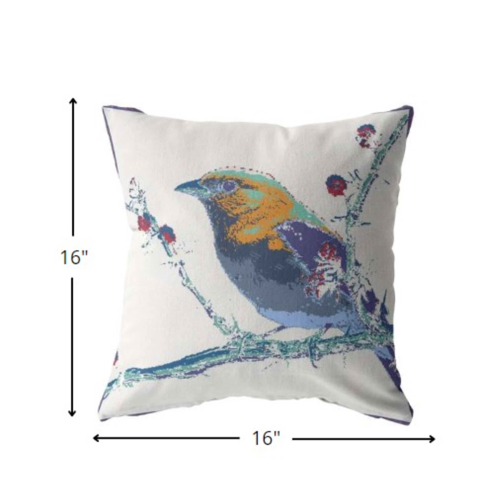 16” Blue White Robin Indoor Outdoor Zippered Throw Pillow