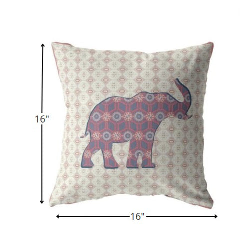 16" Magenta Elephant Indoor Outdoor Zip Throw Pillow