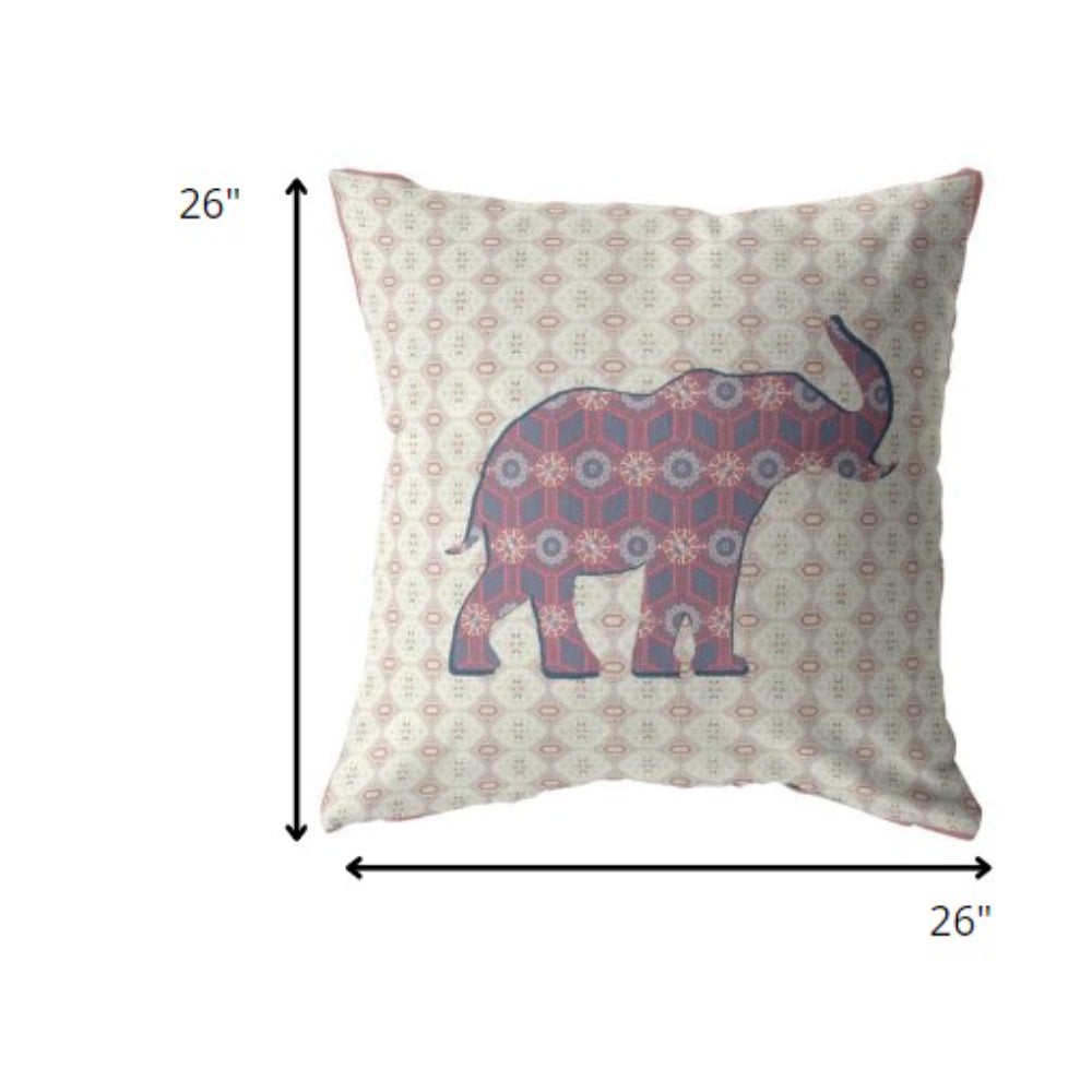 18" Magenta Elephant Indoor Outdoor Zip Throw Pillow