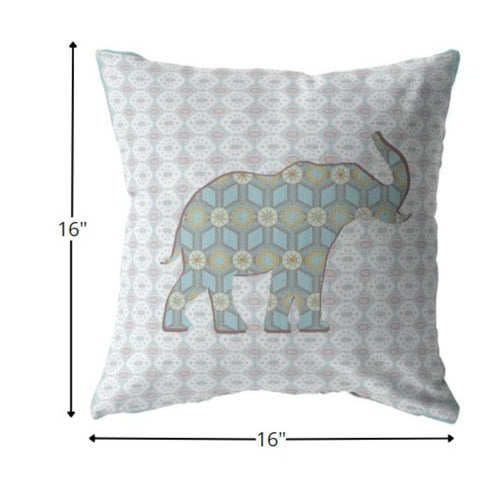 16" Blue Elephant Indoor Outdoor Zip Throw Pillow