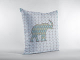 18" Blue Elephant Indoor Outdoor Zip Throw Pillow