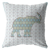 18" Blue Elephant Indoor Outdoor Zip Throw Pillow