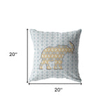 18" Blue Yellow Elephant Indoor Outdoor Zip Throw Pillow