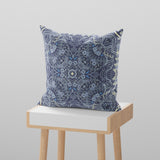 16” Indigo Boho Ornate Indoor Outdoor Zippered Throw Pillow